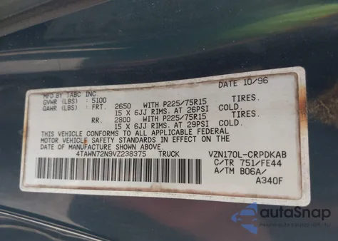 1997 Toyota Tacoma Base V6 from USA, damaged, VIN 4TAWN72N9VZ238375